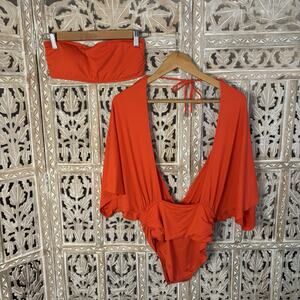 NWOT Vince Camuto Swim Full Piece Bat Wing Bathing Suit W/ Bandeau Bra SZ 8